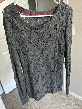 Tommy Hilfiger Charcoal Gray Open-Knit Crewneck Sweater